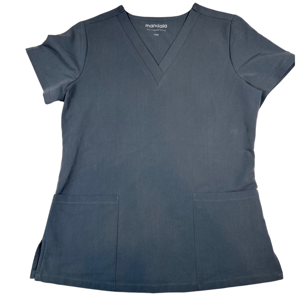 Mandala Womens Equa-Tek V-Neck Nursing Scrub Top Charcoal Grey XXS‎ Short Sleeve